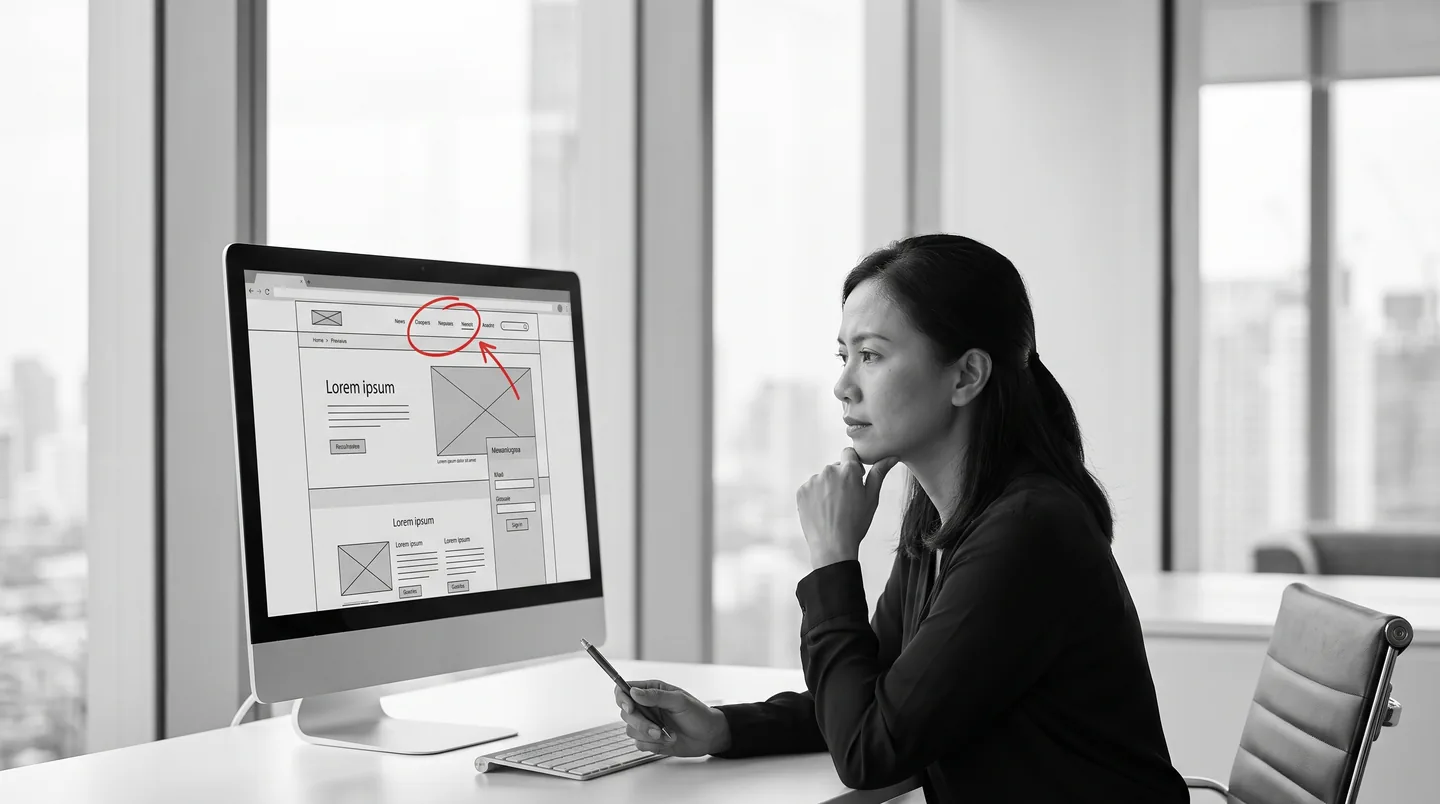Layar menampilkan rangka halaman web dengan satu bagian dilingkari merah oleh pemeriksa.